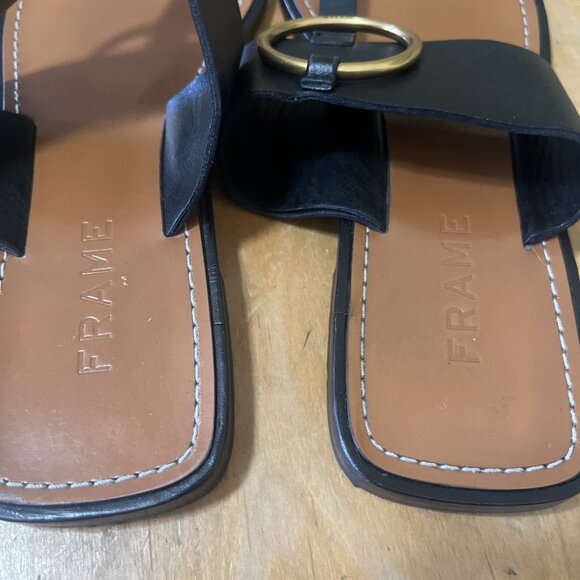 Frame Le Brentwood Black Leather Flip Flop Thong Sandals Size 39 US/8.5-9 - Picture 2 of 8